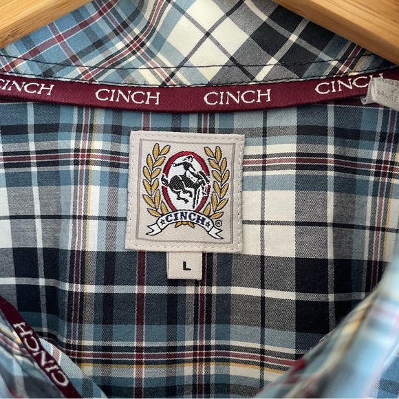 Cinch Men's Plaid Button Down Shirt Blue/Burgundy Size Large - Picture 6 of 9